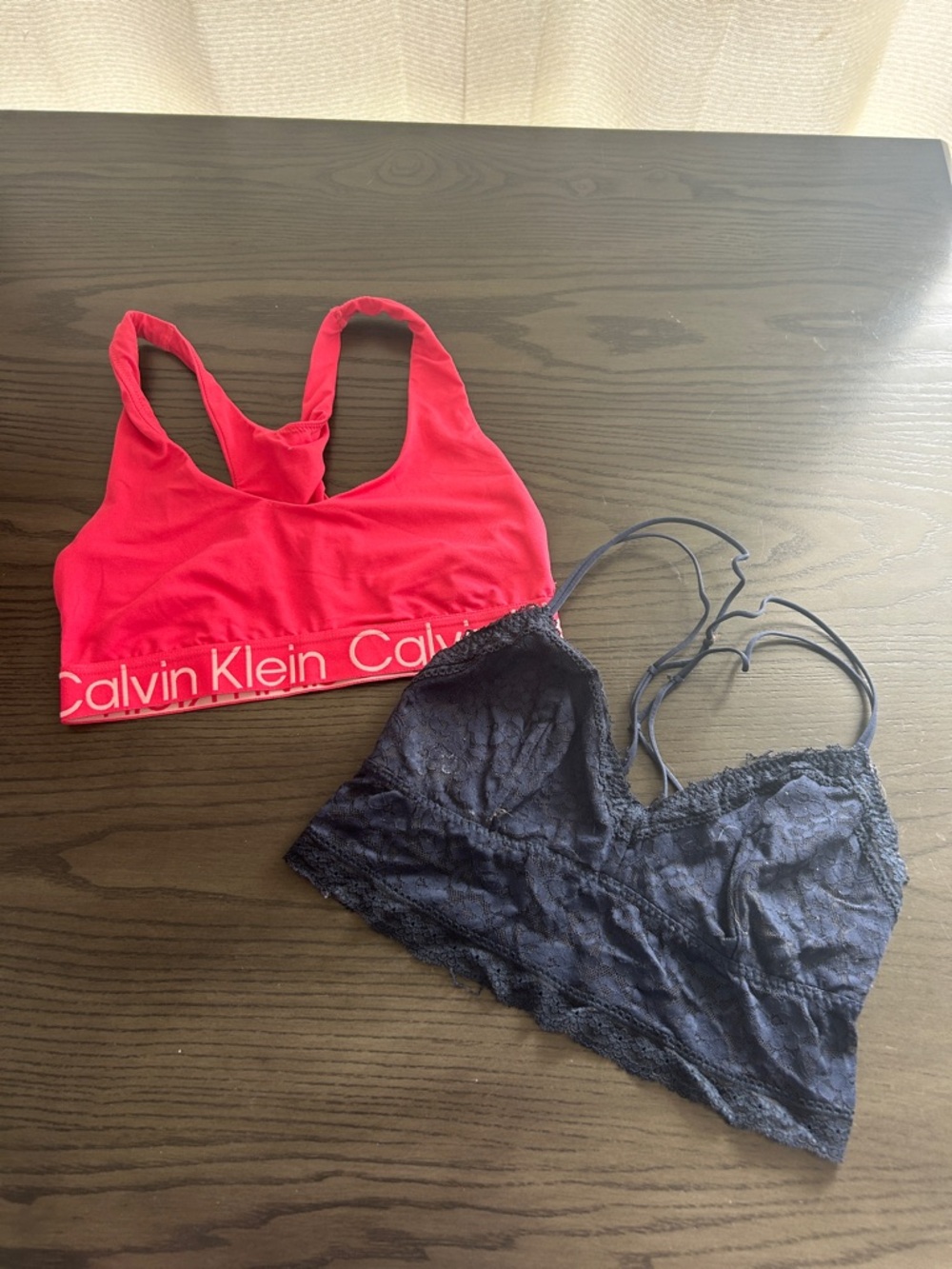 Calvin Klein Pink Racerback Bralette with Hollister Navy Lace Bralette